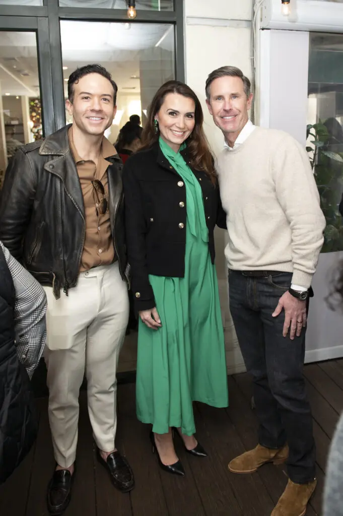 Philip Thomas Vanderford, Kimberley Schlegel Whitman, Shelby Wagner attend the Jonathan Adler holiday lunch. (Photo by Tamytha Cameron Photography)