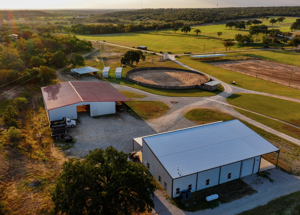 The lighted equestrian arena at the K6 Ranch in Mineral Wells helps set this Texas Ranch apart.