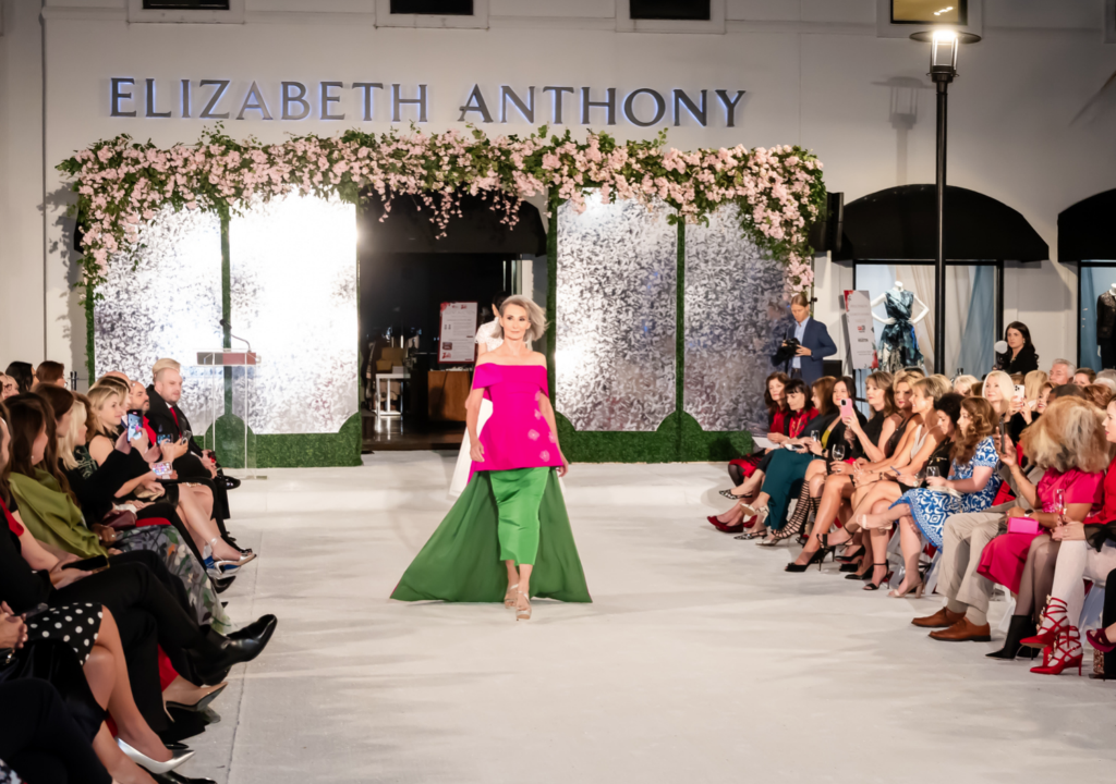 Red carpet ready gown by Nardos on the runway at the annual Elizabeth Anthony fashion evening benefiting the American Heart Association  (Photo by Christina Griffin)