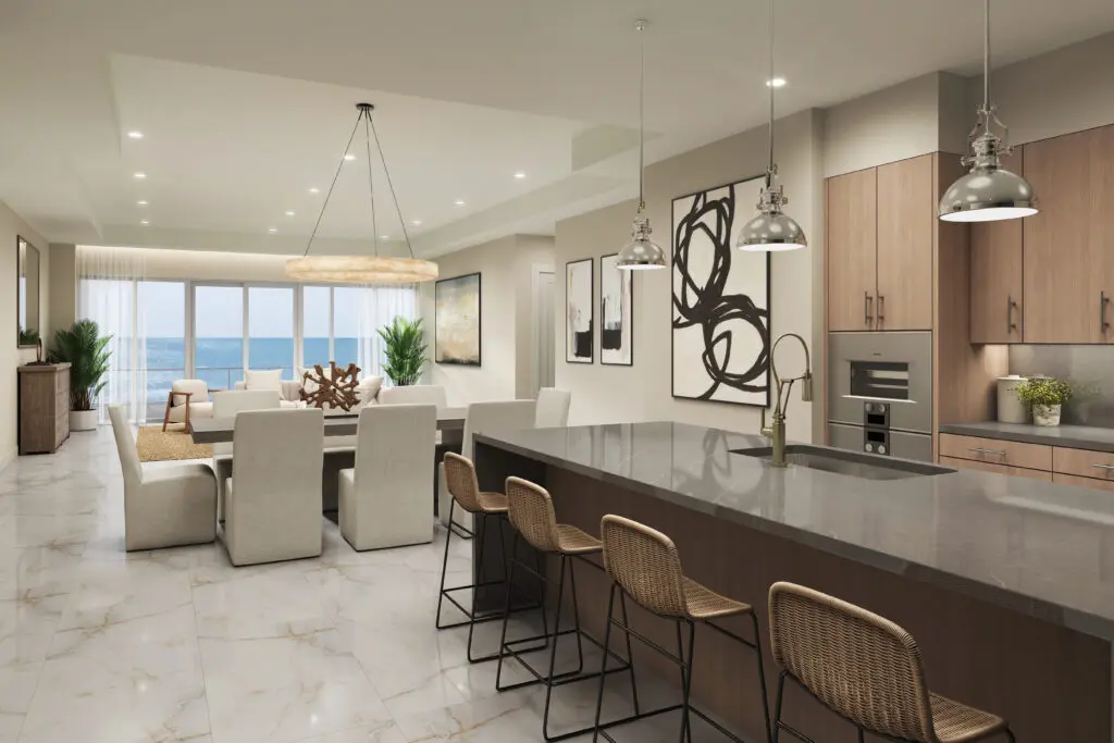 The Quency unit is one of several flexible floor plans in Tiara on the Beach. (Rendering courtesy of Bogza)