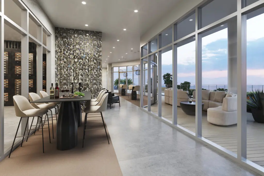 The wine room in one of numerous special amenities at Tiara on the Beach, Galveston (Rendering courtesy of Bogza)