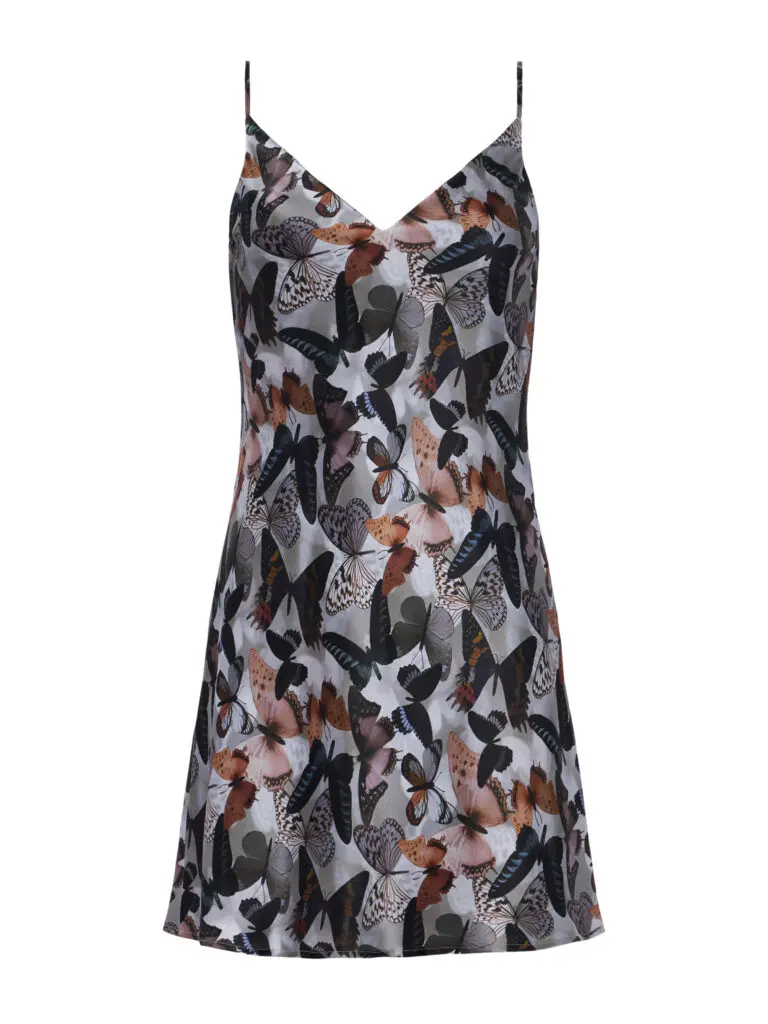 The signature butterfly print is a nod to the Cockrell Butterfly Center at The Houston Museum of Natural Science. 