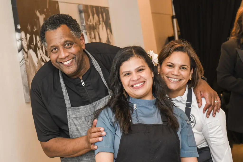 Chefs Mark Holley, Patti Delgado, Dayanny De La Cruz at the Heart & Soul Culinary Scholarship Dinner. (Photo by Vicky Pink)
