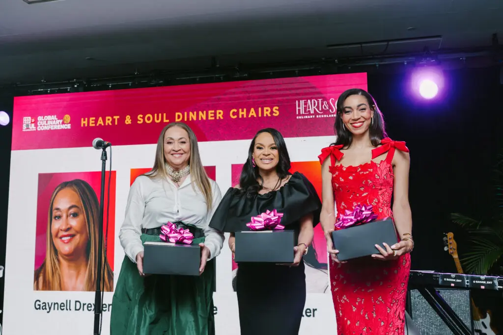 Chairs Gaynell Drexler, Brittany Gilmore, Elise Drexler at the Heart & Soul Culinary Scholarship Dinner. (Photo by Vicky Pink)