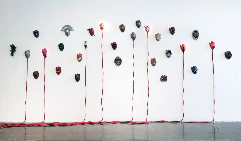 Installation view of Celia Eberle's "My Hearts," 2024-2025, at Cris Worley Fine Arts