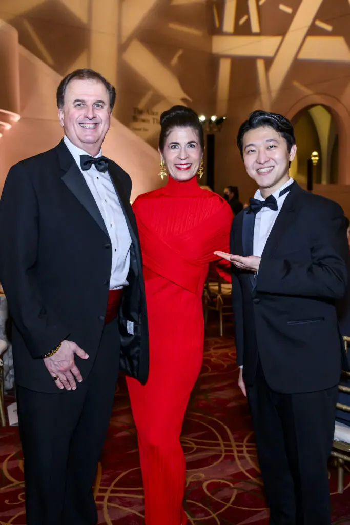George Caflisch, Jill Schaar, with first place winner baritone Geonho Lee at Houston Grand Opera's Concert of Arias (Photo by Michelle Watson, CatchlightGroup.com)