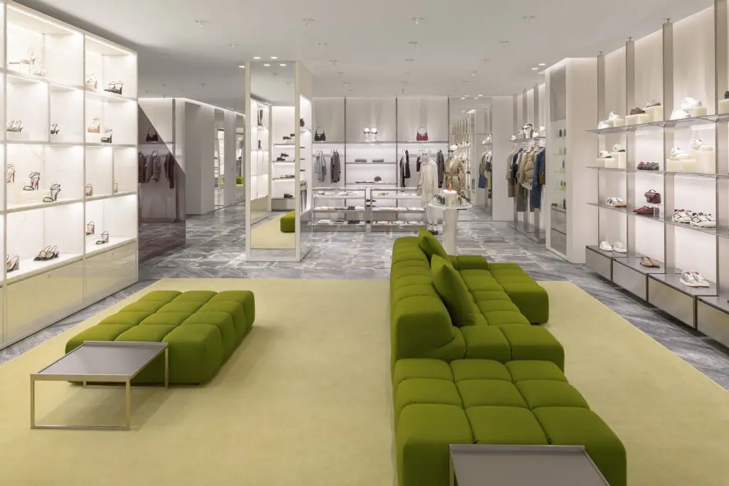 The acid green and yellow palette in the new Gucci in The Galleria speaks to the modern esthetic favored by creative director Sabato De Sarno. (Photo by Pablo Enriquez for Gucci)