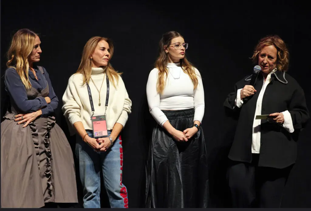 Cast and crew including executive director Sarah Jessica Parker (pictured far left) attend the Q&A for “the Librarians” by Kim A.Snyder, 
an official selection of the 2025 Sundance film festival.