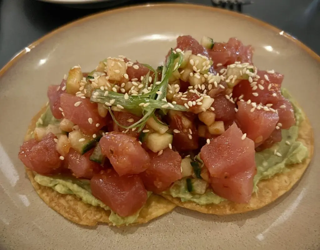 A must-try at Hugo's Seafood Bar is the ahi tuna tostada. (Photo by Megan Ziots)