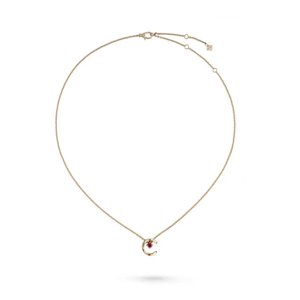Coco Crush necklace, quilted motif, in 18K beige gold and rubies