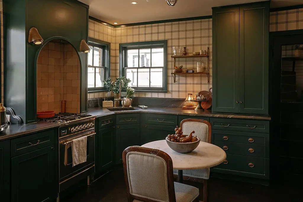 In the kitchen, let your signature dishes come alive alongside custom millwork, stone counters, and a stainless and brass gas range. (Photo by Beckley)