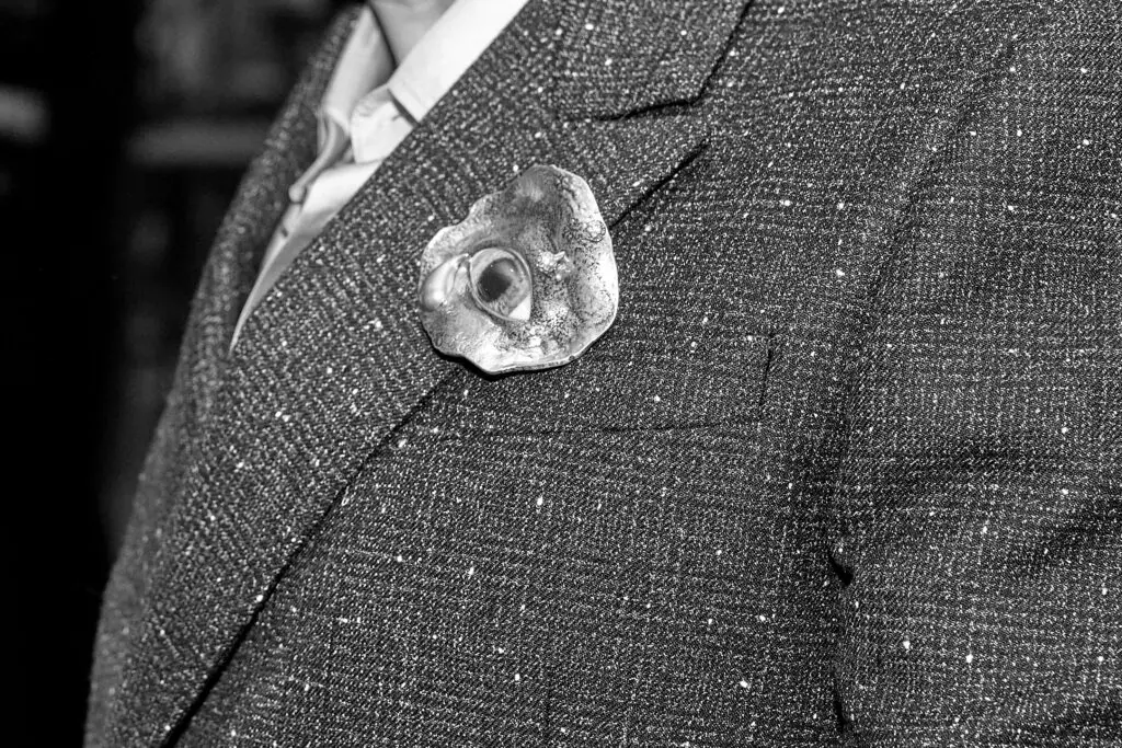Spotted— a Schiaparelli eye brooch. (Photo by Nate Rehlander)