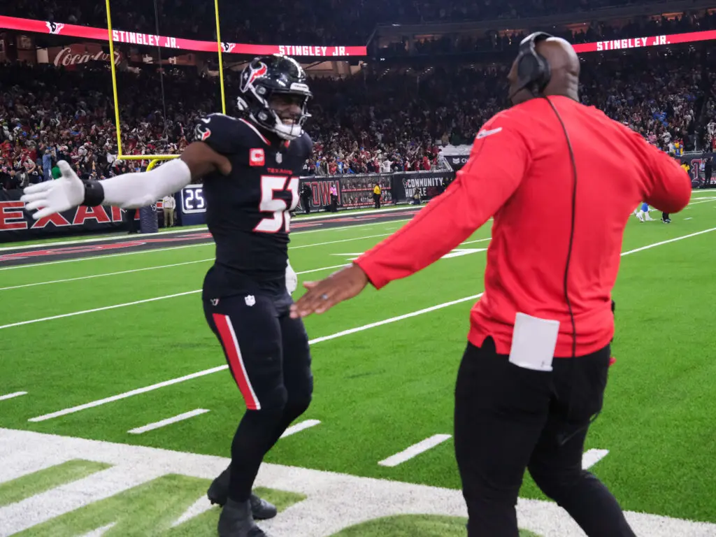 Houston Texans defensive end Will Anderson Jr. and Coach DeMeco Ryans have a serious bond. (Photo by F. Carter Smith)