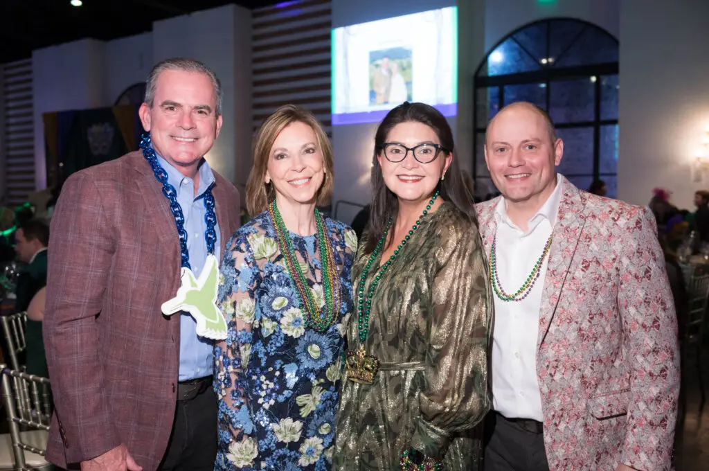 Keith & Sandy Owen, Demi & Alex Jessett at Camp for All's  Mardi Gras themed Krewe de Camp gala (Photo by Daniel Ortiz)