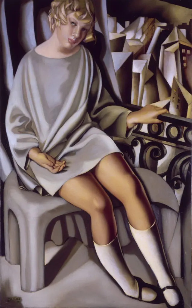 Tamara de Lempicka's "Kizette on the Balcony," 1927, at the Museum of Fine Arts, Houston. (© Tamara de Lempicka Estate, LLC / ARS, NY / ADAGP, Paris. Digital Image © CNAC/MNAM, Dist. RMN-Grand Palais / Art Resource, NY)