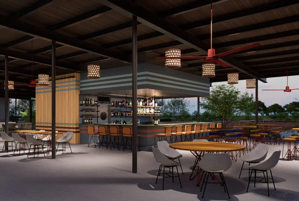 The reimagined pool pavilion at T Bar M's Banner House. (Photo by Commune (Designer) and Marc Szabo Studios (Renderer))