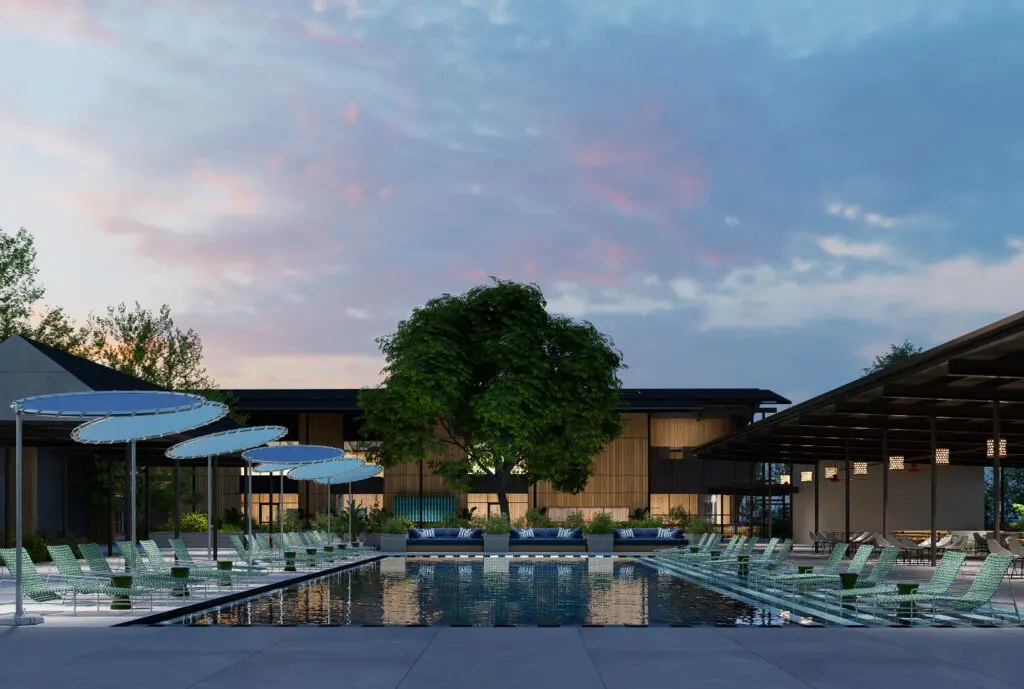 The reimagined pool at T Bar M Racquet Club. (Photo by Commune (Designer) and Marc Szabo Studios (Renderer))