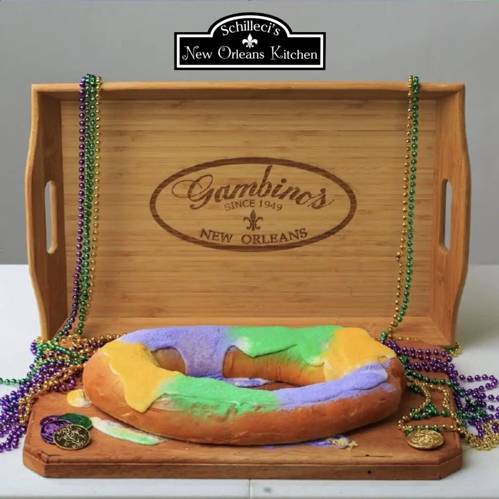Enjoy the renowned Gambino's King Cake straight from New Orleans when you order from Schilleci's New Orleans Kitchen now through Mardi Gras. (Photo courtesy of Schilleci's) 