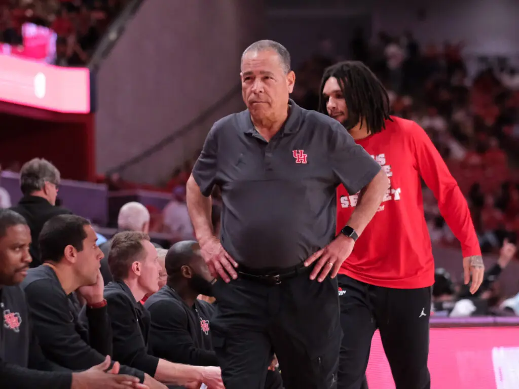 University of Houston coach Kelvin Sampson knows his team is winning and starting guard Emanuel Sharp will be back on Monday. (Photo by F. Carter Smith)