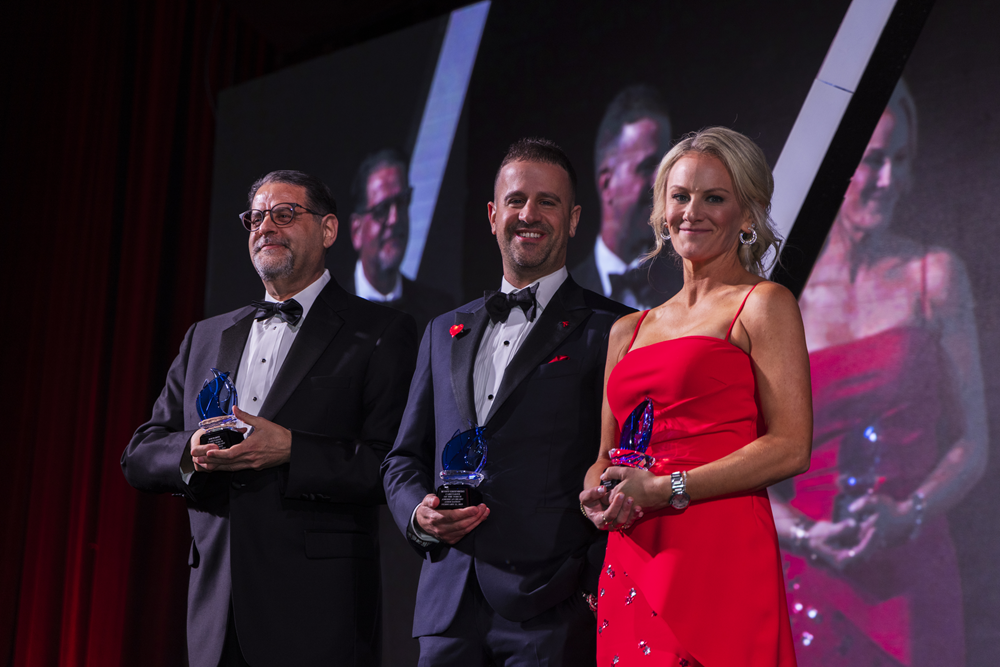 Jim Parisi, president of the Gulf Coast Board for the American Heart Association, with gala chairpersons Dr. Scott and Carrie Greenberg at the Heart Ball. (Photo by 209 Photobooth Company)