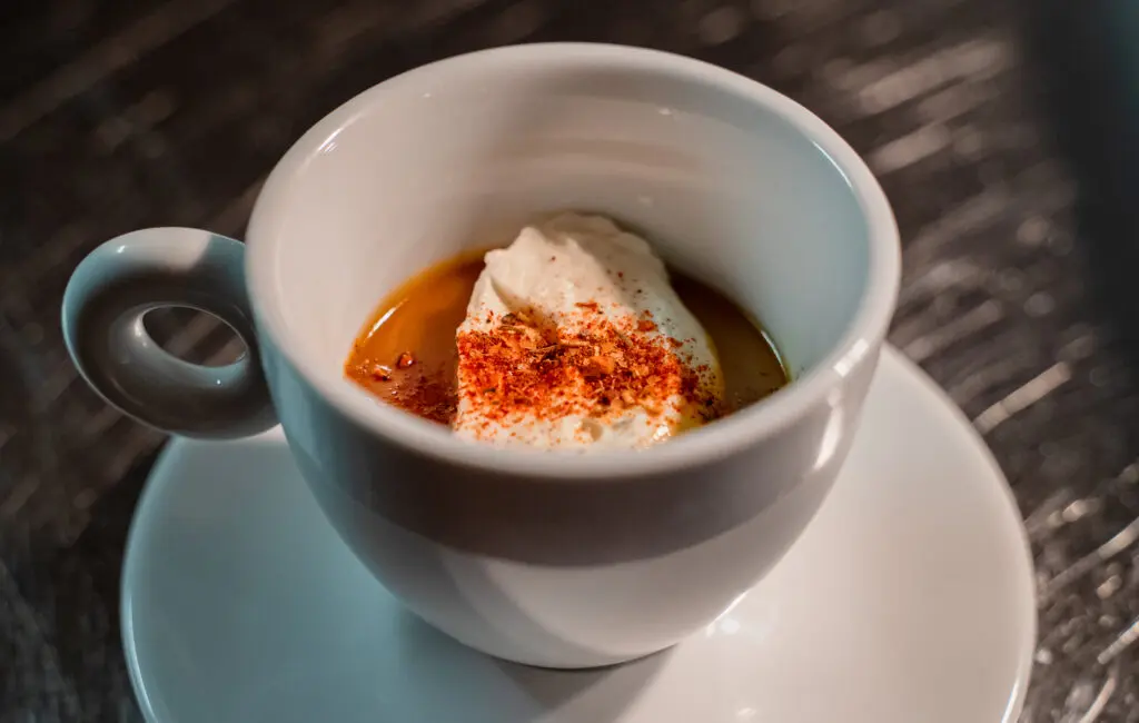 A fois gras cappuccino accompanies the Land section in Lonesome Dove's tasting menu. (Courtesy Daniel Hooks)