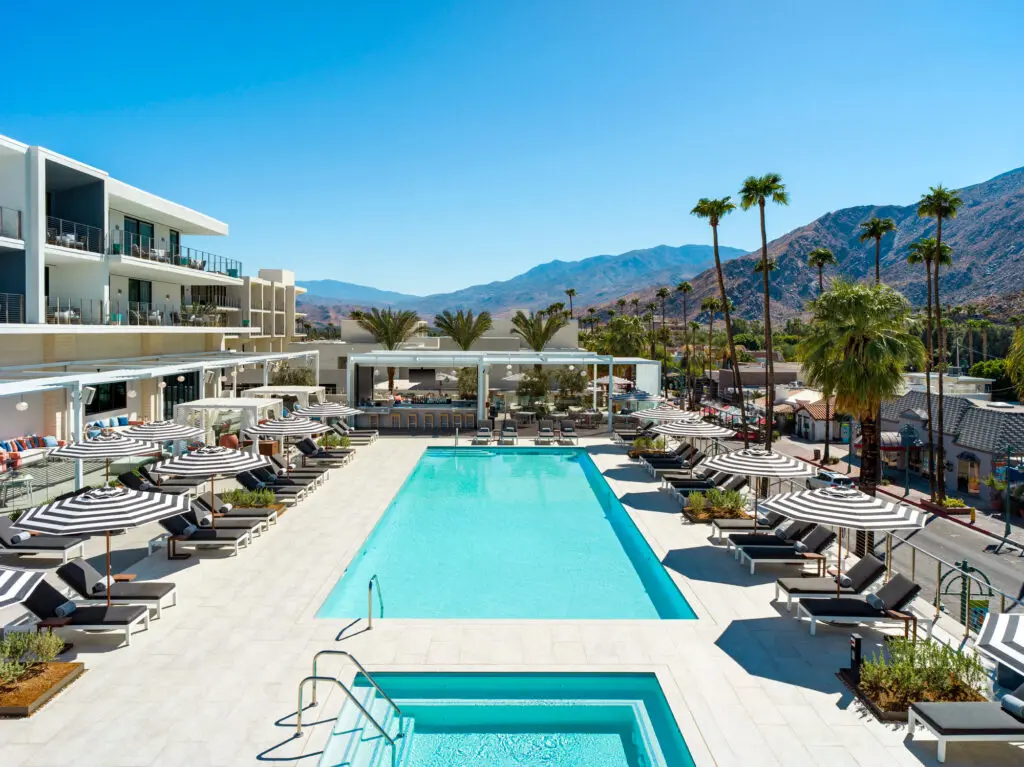 The 2nd-floor rooftop pool at Thompson Palm Springs offers incredible views of the mountains.