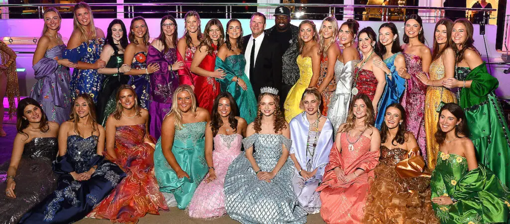Tilman Ferittta, 50 Cent with the Knights of Momus Duchesses (Photo by Dave Rossman)