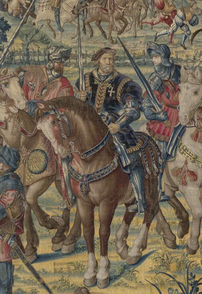 "Surrender of King François I" (detail), circa 1528–1531, designed by Bernard van Orley, woven by Willem and Jan Dermoyen, at MFAH (© Museo e Real Bosco di Capodimonte)