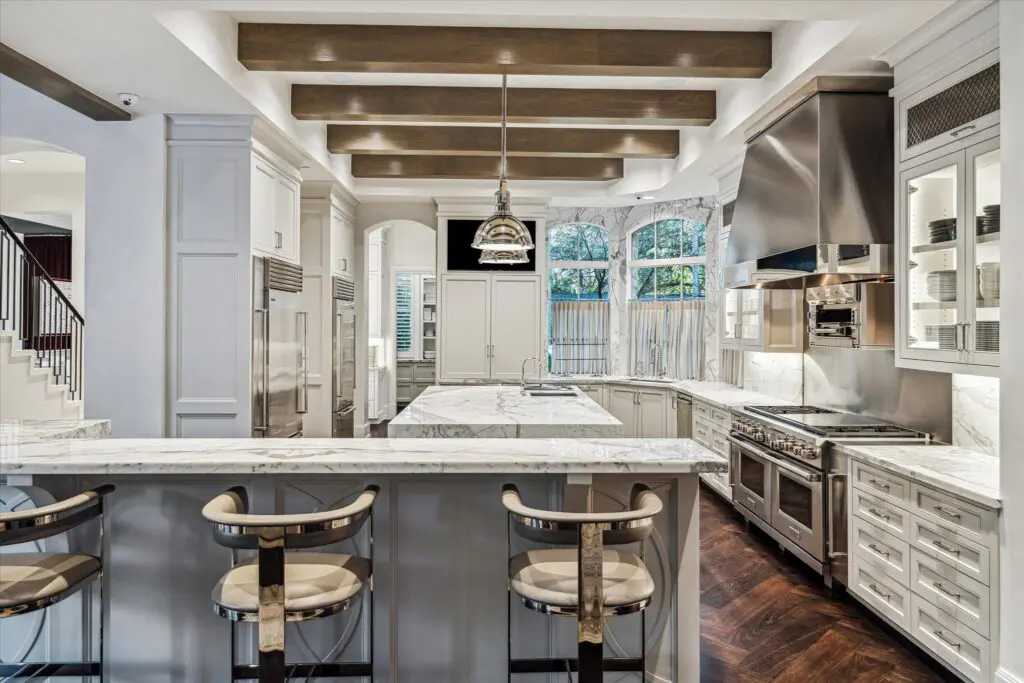 The state of the art gourmet kitchen at 220 Merrie Way Lane (Photo by TK Images)