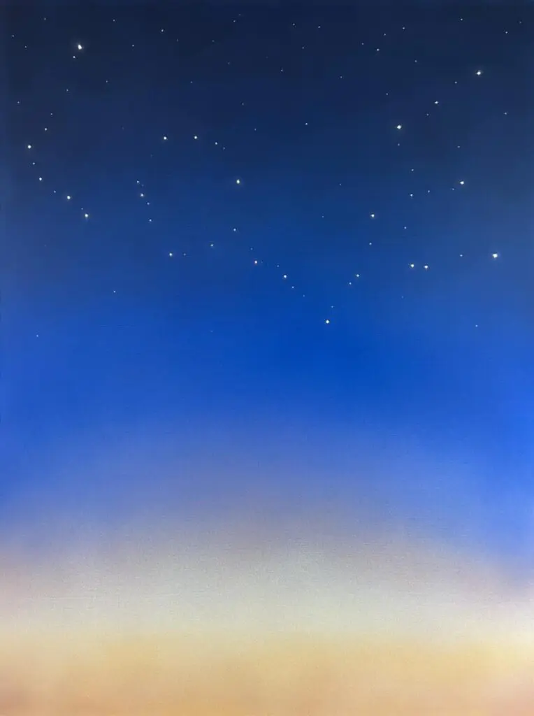 A serene skyscape glows with distant stars in this minimalist piece from A Humble Gift. (Courtesy)