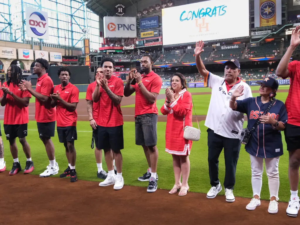 University of Houston made it all the way to the closing seconds of the national championship game. That earned a dream night at the Astros' Daikin Park. (Photo by F. Carter Smith)