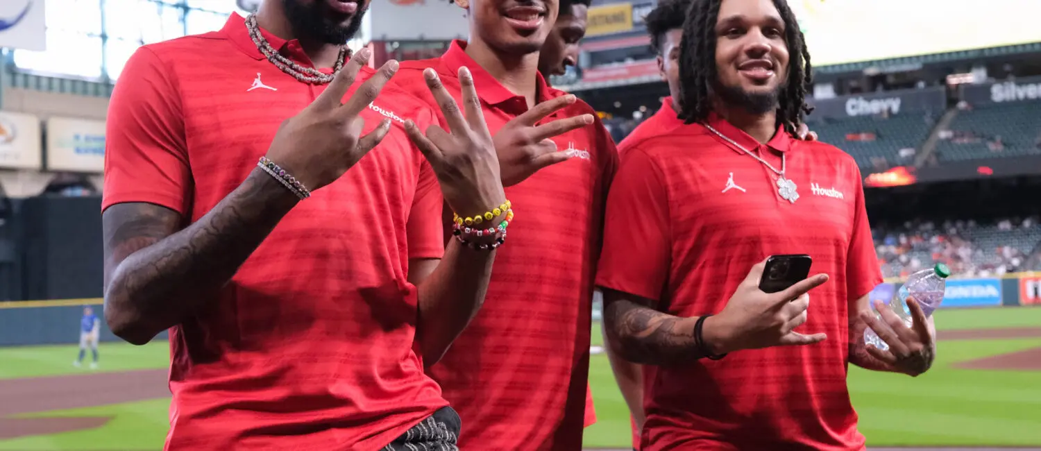 University of Houston Cougars men’s basketball team dejected after loss to Florida Gators in the NCAA Final Four Championship game Monday night in the Alamodome, April 7, 2025