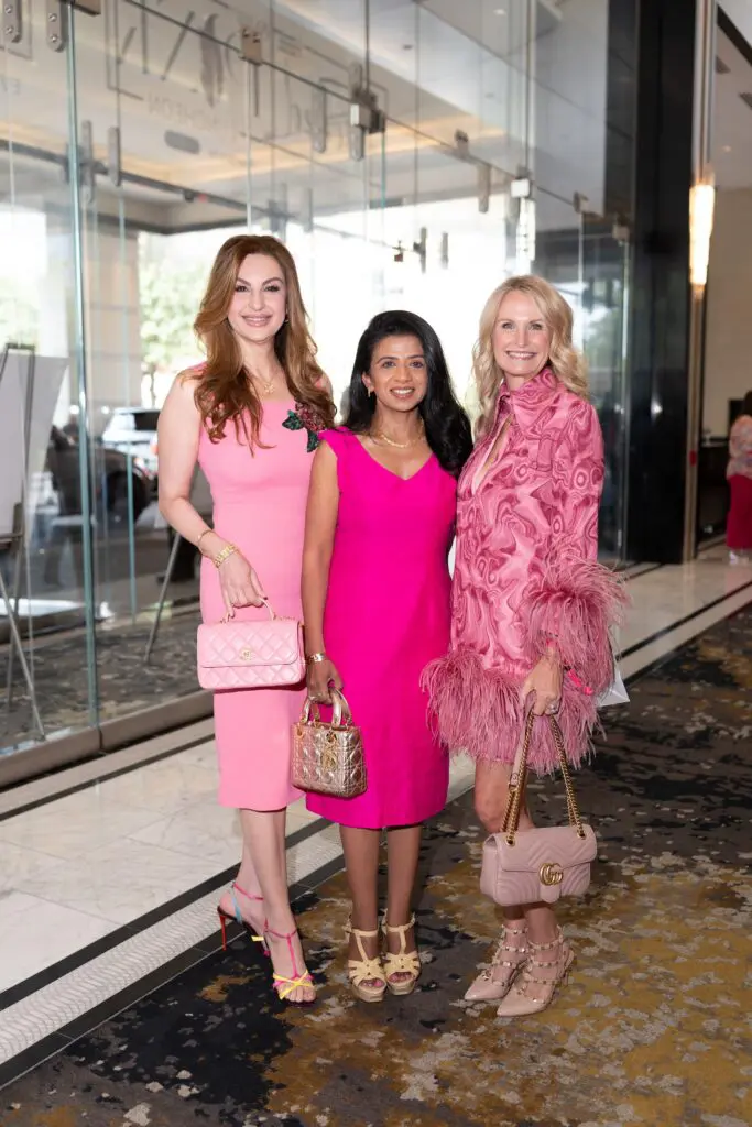 Brigitte Kalai, Farida Abjani, Cindy Bendy at the American Cancer Society 'Tickled Pink' luncheon (Photo by Daniel Ortiz)