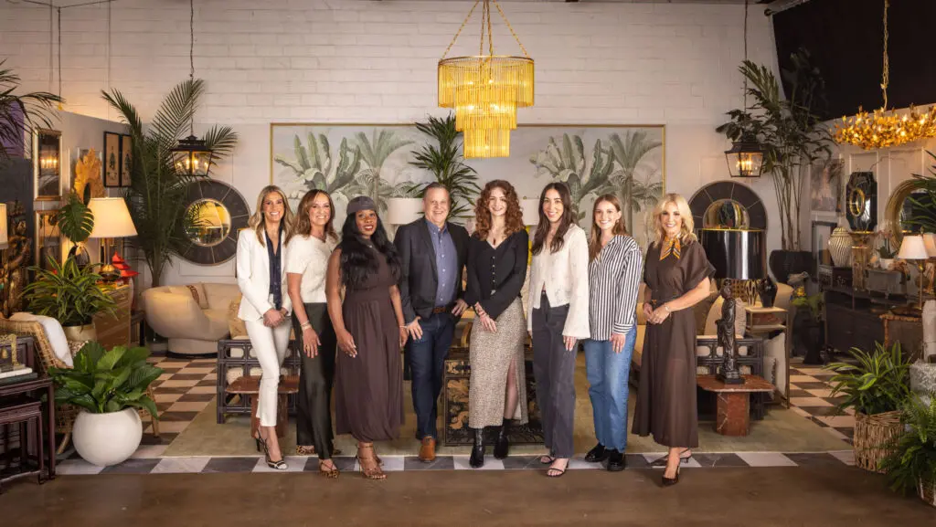 Dwell with Dignity's 2025 Thrift Studio designers Marybeth Turner, Allyson Hall, Ashley Ross, Kelly O'Neal, Alyson Skarke, Sara Garza, Maddie Morgan, and Traci Connell (Photo by Aaron Dougherty Photography)