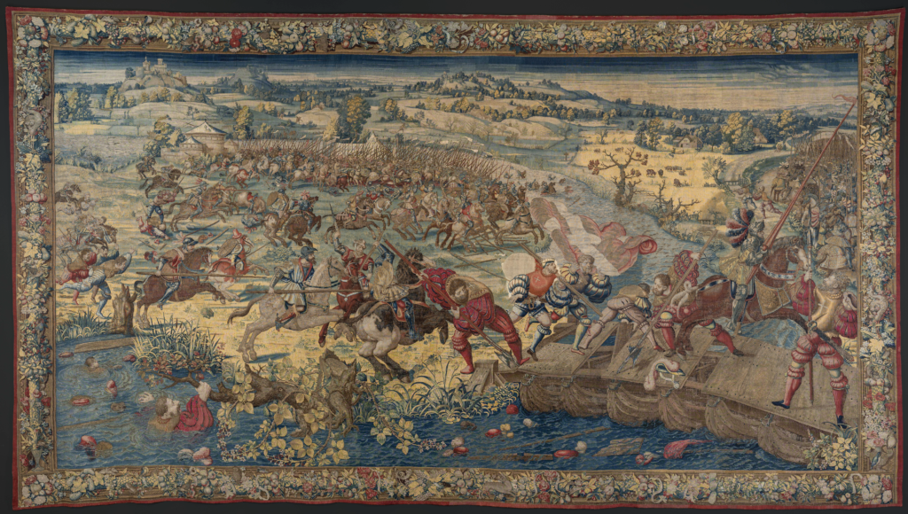"The Flight of the French Rear Guard Under the Duke of Alençon," circa 1528–1531, designed by Bernard van Orley, woven by Willem and Jan Dermoyen, at MFAH (© Museo e Real Bosco di Capodimonte)