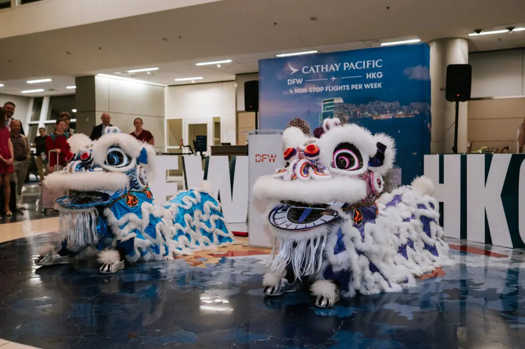 Cathay Pacific celebrated the new nonstop service at the flight's departure gate, complete with traditional Chinese lion dancers. (Photo by Teshorn Jackson Studio)