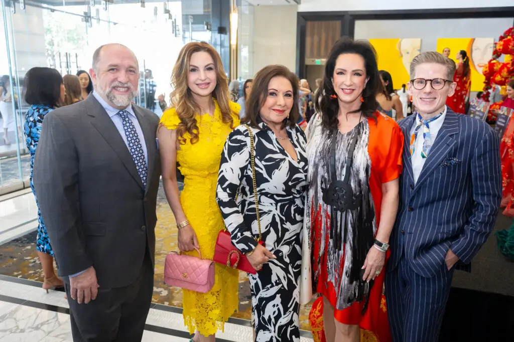 Kirk Kveton, Brigitte Kalai, Debbie Festari, Alicia Smith, and Daniel Irion at Asia Society Texas’ inaugural Runway to Asia (Photo by Annie Mulligan)