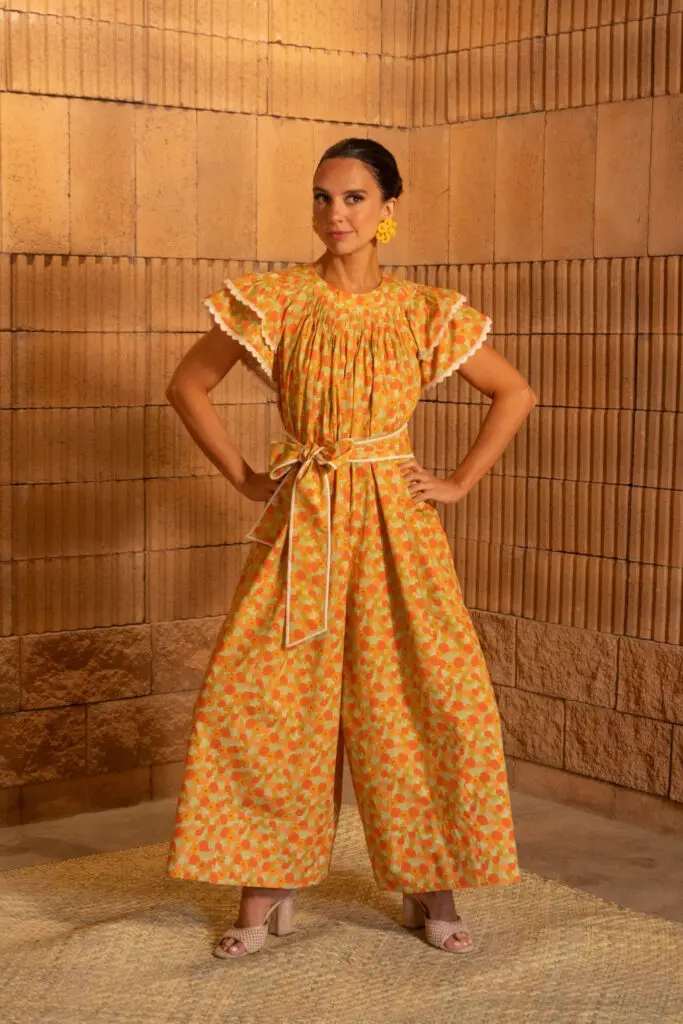The "Aranza Amarilla" floral jumpsuit retails for $375.  (Photo by Dalí Nelio)