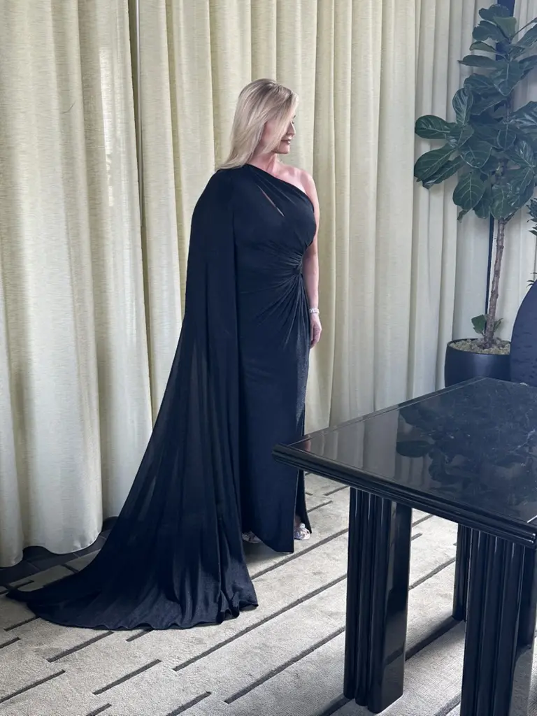 Jennifer Allison wearing Pamela Rolland  at the PaperCity Best Dressed Philanthropy in Fashion photo shoot (Photo by Shelby Hodge)