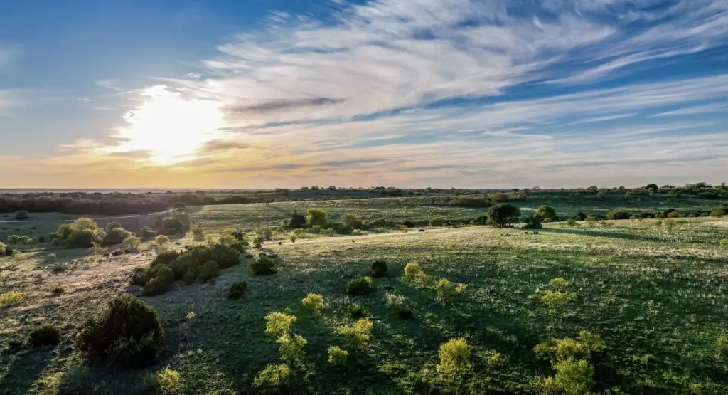 Rolling green hills stretch across the future home of Bluejack Ranch’s private golf course, offering early visitors a glimpse of the elevation changes that set the property apart. (Photo by Bluejack Ranch)