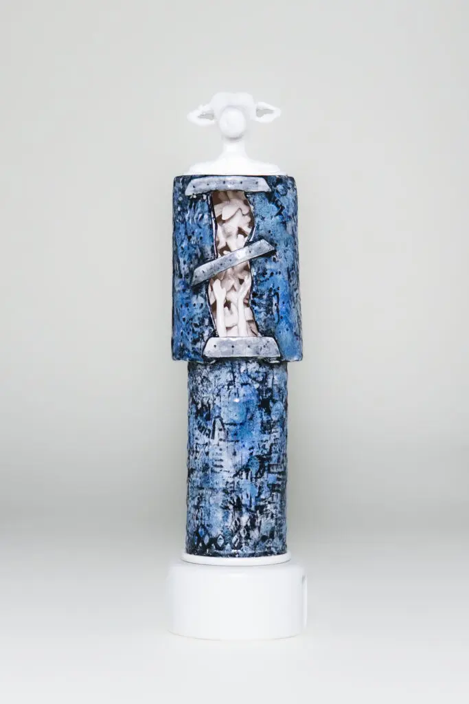 Zsavon Butler's “The Branded Vessel." This sculpture is featured in Butler's solo exhibition "UNheard (Unherd)," which remains on view through June 28 at Art Is Bond gallery. (Courtesy Art Is Bond, Houston)
