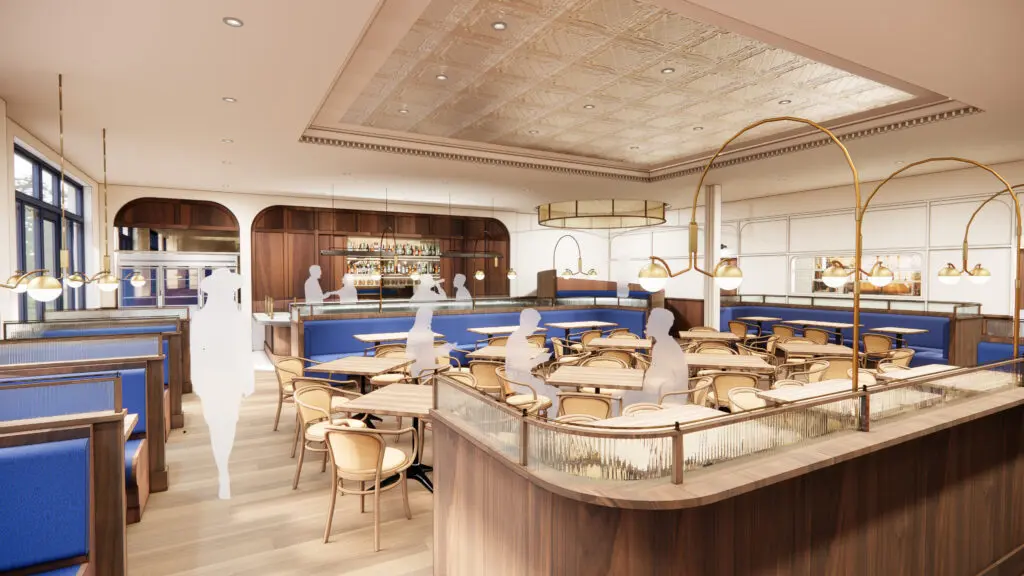 From Travis Street Hospitality (Georgie, Knox Bistro), Frenchie is a French-inspired all-day cafe opening this summer. (Courtesy rendering)