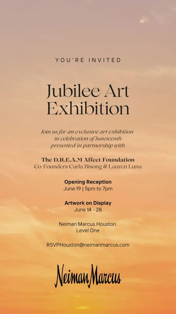 The "Juneteenth: A Celebration of Freedom" exhibition is featured June 19, 2025 at Neiman Marcus in the Galleria, Houston. The exhibition is sponsored by the Bisong Gallery and the D.R.E.A.M. Affect Foundation, which was co-founded by Carla Bisong and Lauren Luna. (Courtesy Carla Bisong and the D.R.E.A.M. Affect Foundation, Houston)