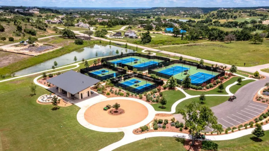 Get into the pickleball and tennis fun on eight lighted courts. (Photo courtesy of Boot Ranch)