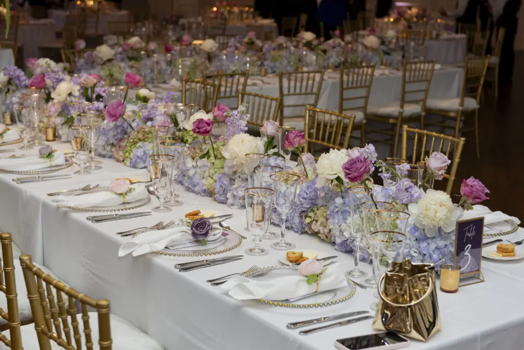 Table settings were a sophisticated garden aesthetic.  (Photo by Tamytha Cameron and Celeste Cass)