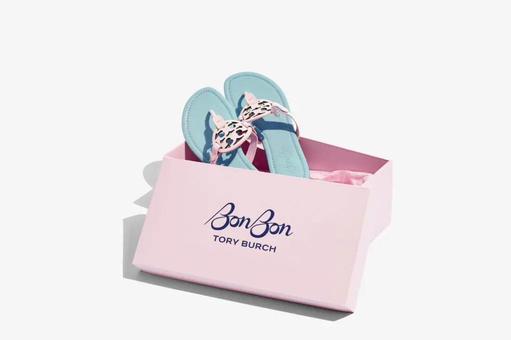 The luxury brand also designed limited-edition packaging and dust bags in BonBon's signature pink and blue color palette. (Courtesy of Tory Burch)