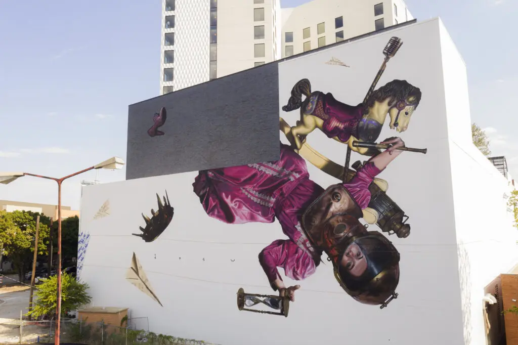 The exterior mural sets the tone for this hotel's art collection.