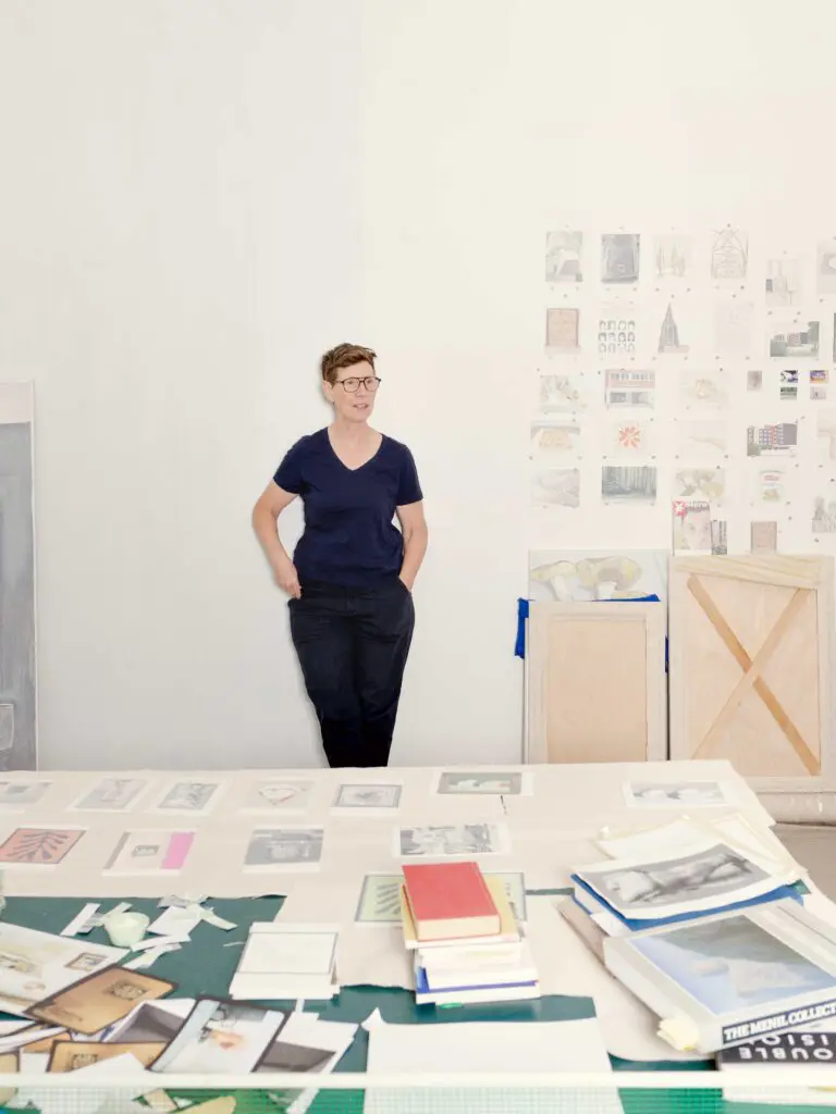The artist in her studio, May 3, 2025 (Photo by Antonio Chicaia)