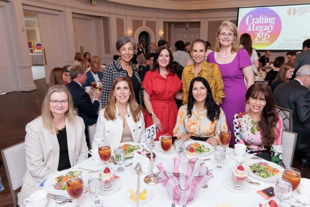 Seated: Judy Moses, Andreina Francheschi, Maria Nelly Avendano Noble, Karina Barbieri.
Standing: Lori Westrick, Mariela Poleo, Maria Cristina Manrique, Lynn Frostmann at Crafting a Legacy 2025 Spring Luncheon. (Photo by Katy Anderson)