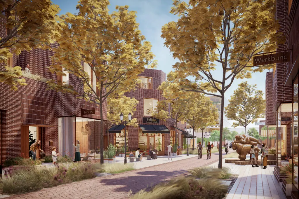 Westside Village blends architecture and landscape to create moments of connection across plazas, paseos, and landscaped corridors. (Courtesy of Michael Hsu Office of Architecture)